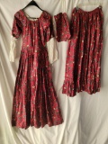 Red Print Open-Front Dress with Matching Underskirt