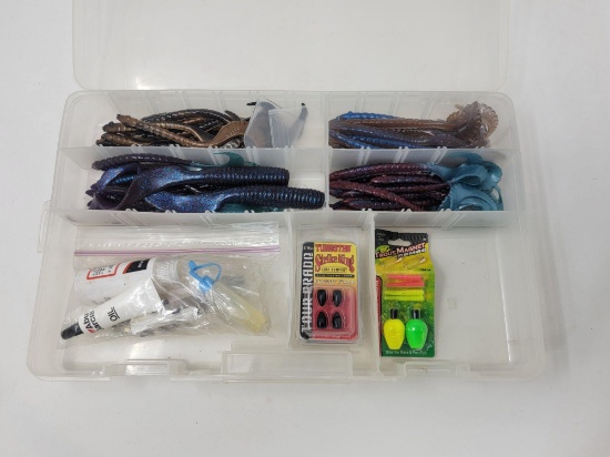 Tray Lot with Rubber Worms, Trout Magnet Combo, More