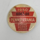 1950 Pennsylvania Resident Citizen's Fishing License Pinback #406540