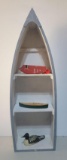 Canoe Shelving Unit with Replica Lure, Wooden Canoe Model and Duck Decoy