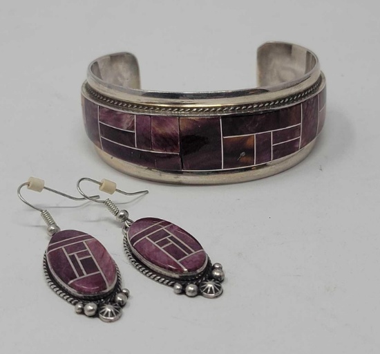 Sterling Cuff Bracelet with Matching Earrings