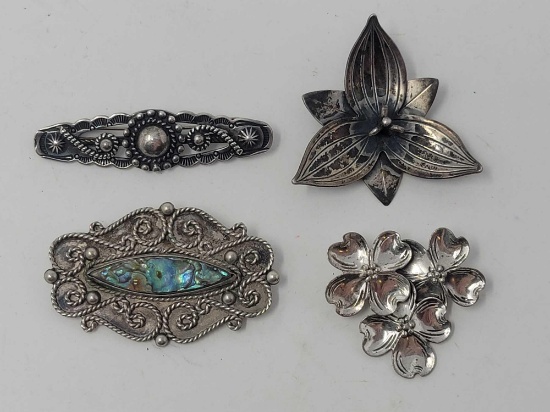 4 Silver Brooches