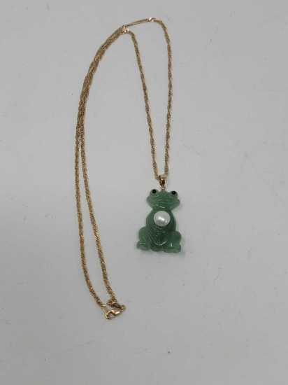 Whimsical Jade Frog on Gold Chain