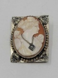 Gold Framed Cameo Pin Pendant