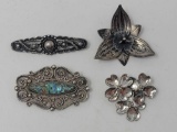 4 Silver Brooches