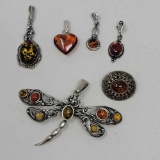 Amber and Sterling Pendants, etc.