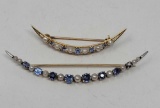 Two Sapphire and Pearl Crescent Brooches
