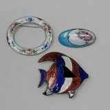 3 Sterling and Enameled Pins