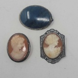 Three Brooches Including Cameos