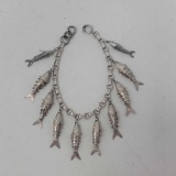 Silver Fish Themed Charm Bracelet
