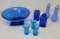 Blue Glass Grouping including Salt and Pepper
