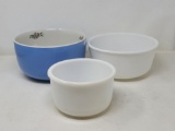 Hall's Blue Bowl and Two White Mixer Bowls