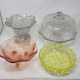 Glass Ware including 3 Bowls and a Cake Plate with Dome