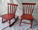 Red Painted Child Sized Chair and Rocker. NO SHIPPING, PICK UP ONLY