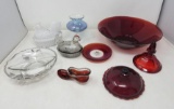 Glassware including Hens on Nests, Silver Overlay Divided Dish, etc.