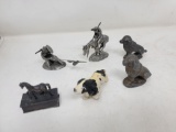 Miniature Metal Figures Including Horse, Dogs, Native American Pewter