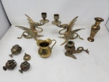 Misc. Brass Items - Bells, Candle holders, Creamer, Vase