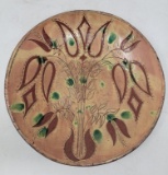 Sgraffito Redware Plate by J. Huntley Wisconson Pottery Columbus WI 1997