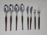 Mid Century Wooden Handled Flatware - Stainless, 8 Pcs