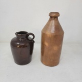Pottery Pitcher and Stoneware Bottle