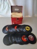 Collection of Vinyl Records with Carry Case (45 Count)