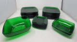 Green Glass Set - 24 Plates, 3 Bowls, 8 Saucers