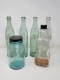 Lincoln Bank Bottle, Early Coke Bottles, Blue Canning Jar