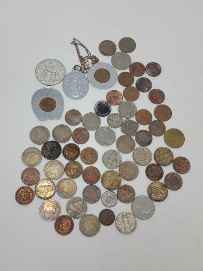 38 Misc. including 10 V Nickels & 7 Silver War Nickels, 20 Indian Cents (Mostly Cleaned)