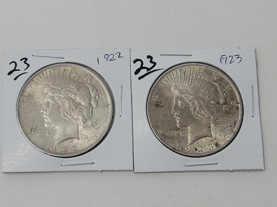 1922 & 1923 Peace Dollars, AU