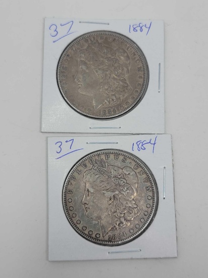 (2) 1884 Morgan Dollars, XF