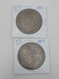 (2) 1884 Morgan Dollars, XF