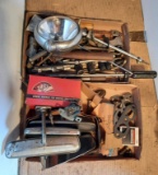 Tools, Spot Light, Mirrors, Screwdrivers, Etc. in 2 Boxes
