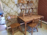 Oak Table with 5 Oak Chairs and 12