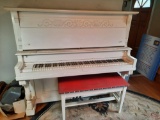 Upright Piano & Bench, Painted White