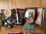 3 Miscellaneous Boxes, Tape Rollers, Hose Clamps, Early Lantern