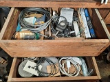 2 Drawers of Electrical Cords & Parts, Lights, Rollers, Nuts, Bolts, Furniture Glides, Hinges, Etc.