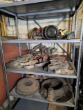 3 Shelves- Early Ford Parts, EAB Heads, Cam Shafts, Bell Housing, Press Plates, Flywheels, Intakes
