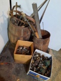 Copper & Brass Fittings and Scrap and 2 Wooden Kegs
