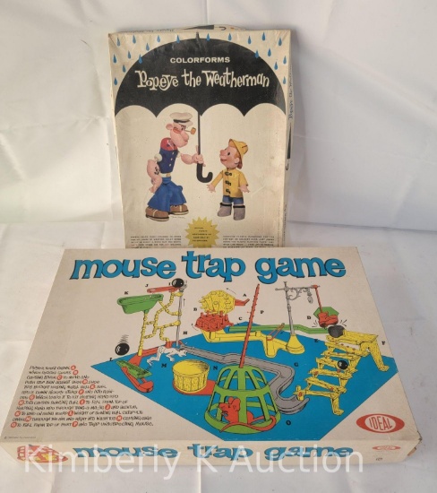 2 Vintage Games including Colorforms Popeye the Weatherman and Mouse Trap Game