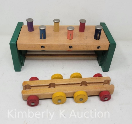 Wooden "Right Time Toy" Pound-A-Way and Wooden Rolling Toy