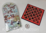 MARX Wing Shot Bagatte Game, Checker Board and Mini Hand-held Advertising Game