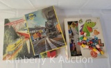 Fleischmann and Athearn Train Boxes; Wood Bead Necklace; and Talk To Cecil Game by Mattel