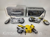 2 Car Models in Boxes and 3 Motorcycles