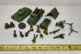 Pieces from Army Play Set- Vehicles, Tent, Firearms, Figures. All Plastic