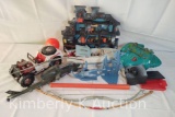 Plastic Vehicles/ Helicopter/Boat, Bow, and Haunted House