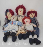 5 Raggedy Ann Type Dolls
