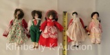 4 Small Bisque Head and One China Head Doll