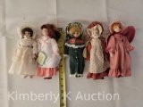 5 Small Bisque Head Dolls, Including 