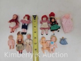 11 Miniature Dolls Including Raggedy Ann & Andy Type and Celluloid