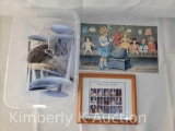 Doll Stands, Diamond Dyes Sign and Framed Print of Doll Stamps